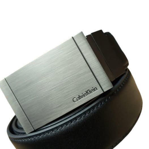 CK- Black leather belt with interchangeable double buckle