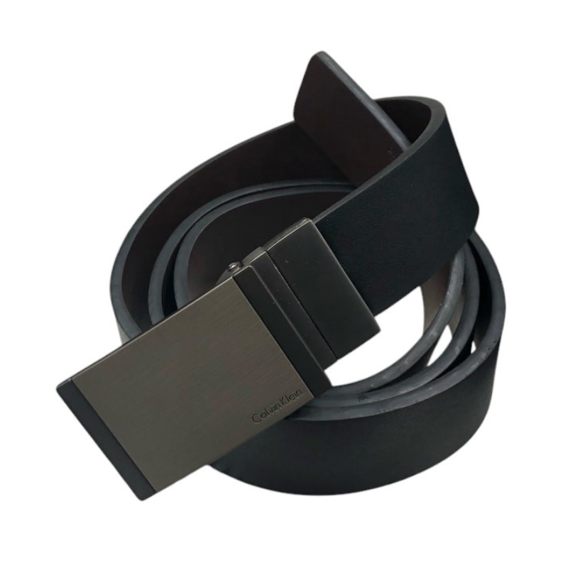 CK- Black leather belt with interchangeable double buckle