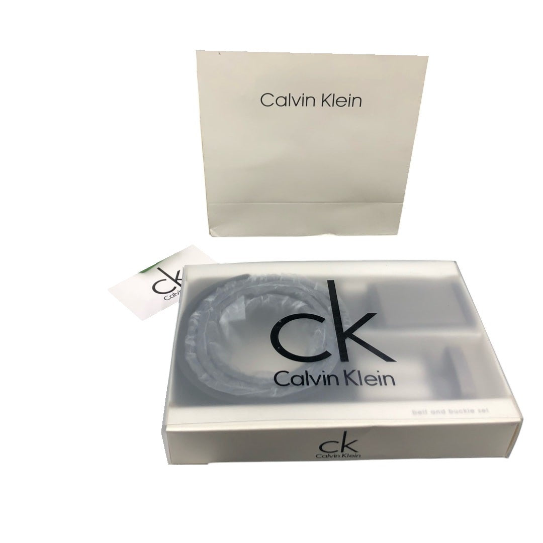 CK- Black leather belt with interchangeable double buckle