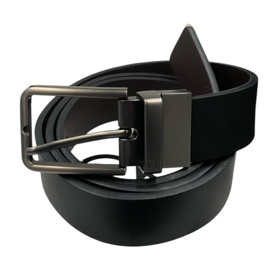 CK- Black leather belt with interchangeable double buckle